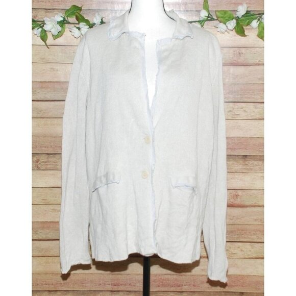 Eileen Fisher Woman Neutral Bone Notch Collar Jacket Sweater Size 2X Minimalist - Picture 1 of 12